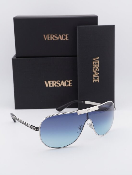 Versace VE2293 100019 Shield Sunglasses – Silver / Blue main image 5